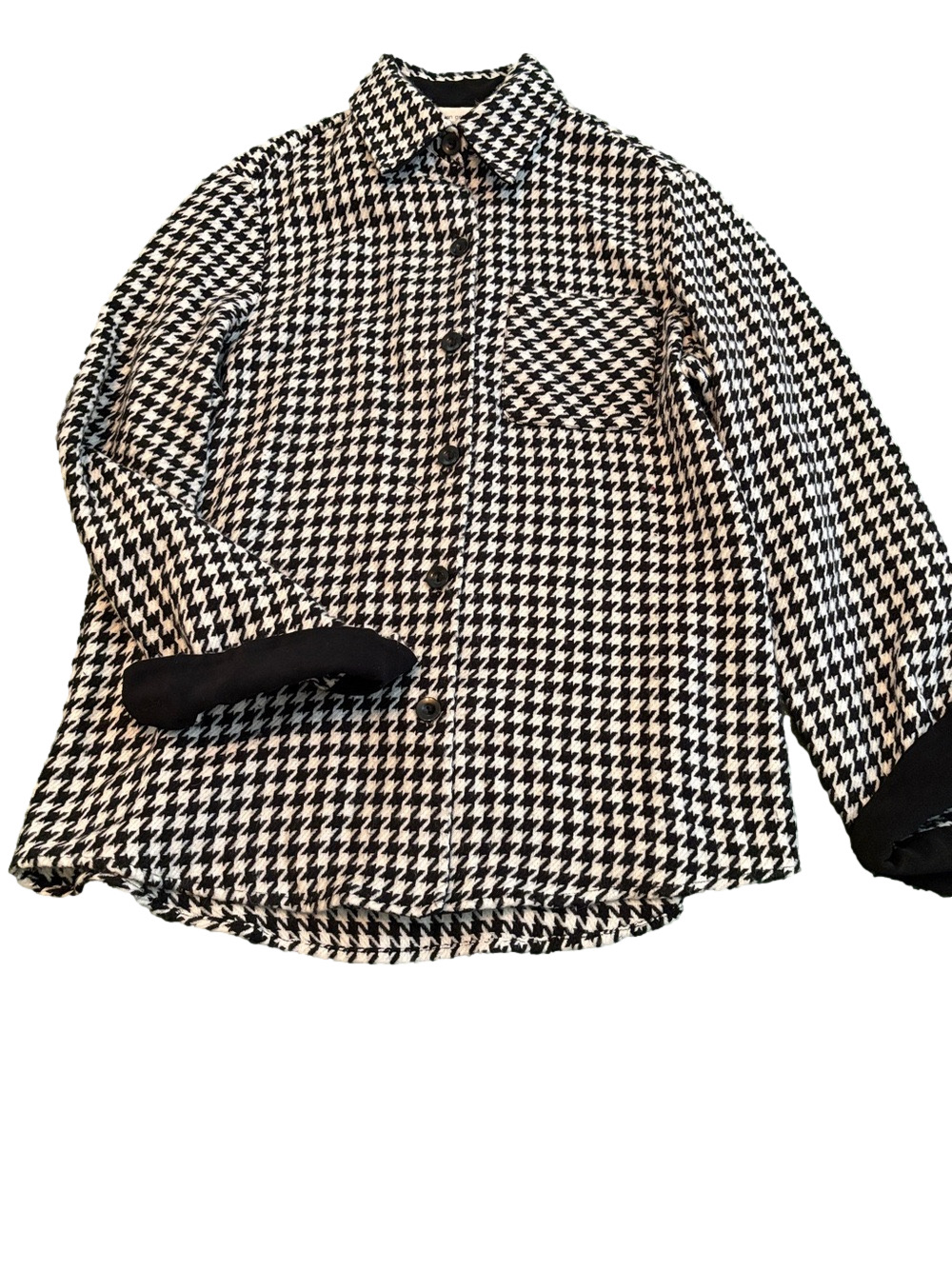 Susan Graver Houndstooth Long Sleeve Shacket Blazer Shirt Black White L